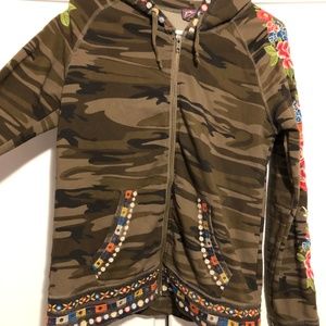 Army Print Flower Embroidered Johnny Was Jacket